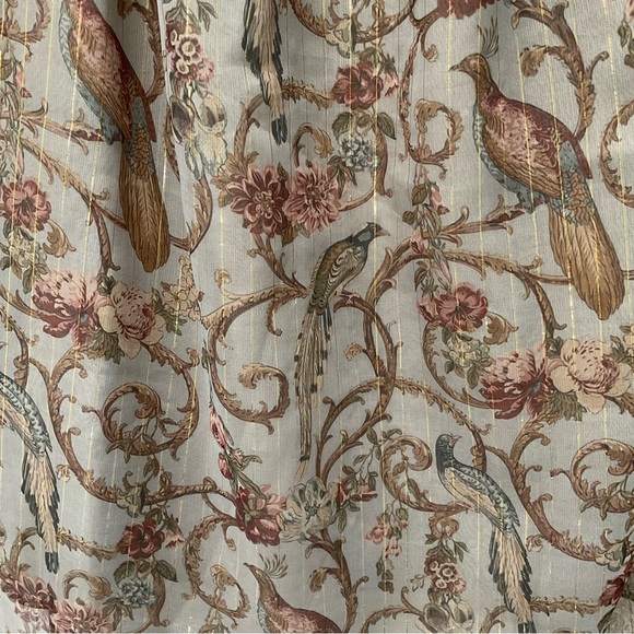 Soft Surroundings Aitana Dusty Pink Bird Floral Sheer Metallic Blouse M - Picture 8 of 10